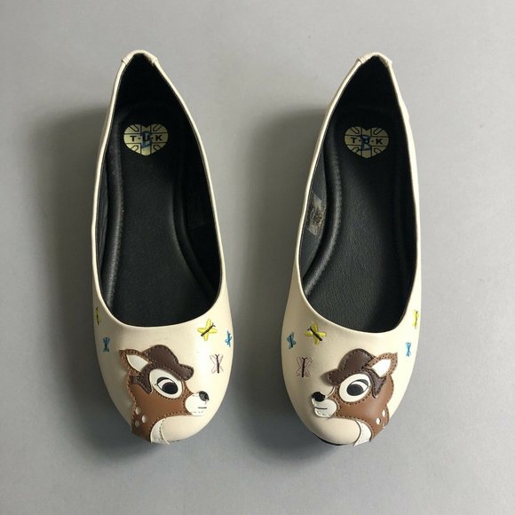 T.U.K Shoes - NEW TUK Ivory Doe-a-Deer Vegan Flats